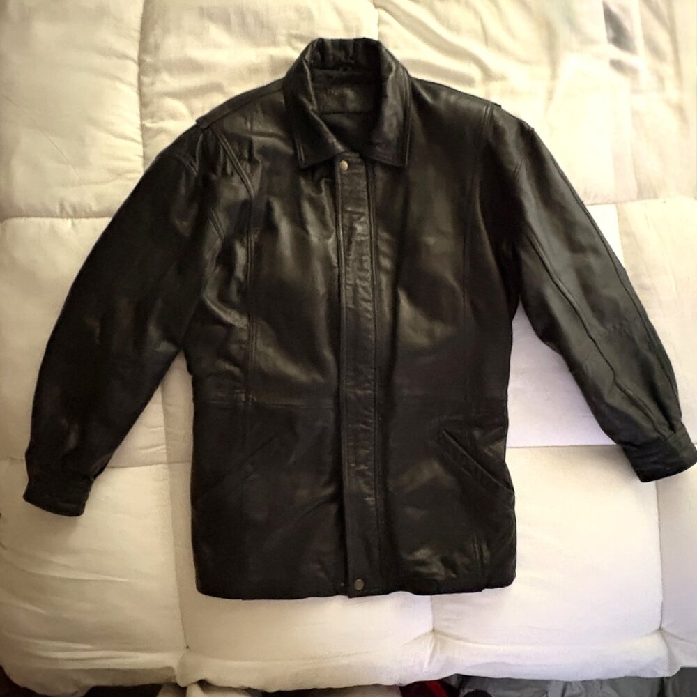 Georgetown Leather Design VTG 90s Black Mens Jacket Genuine Leather Coat M - Picture 2 of 15